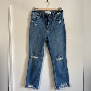 Abercrombie & Fitch Ultra High Rise Ankle Straight Leg Jeans distressed raw hem